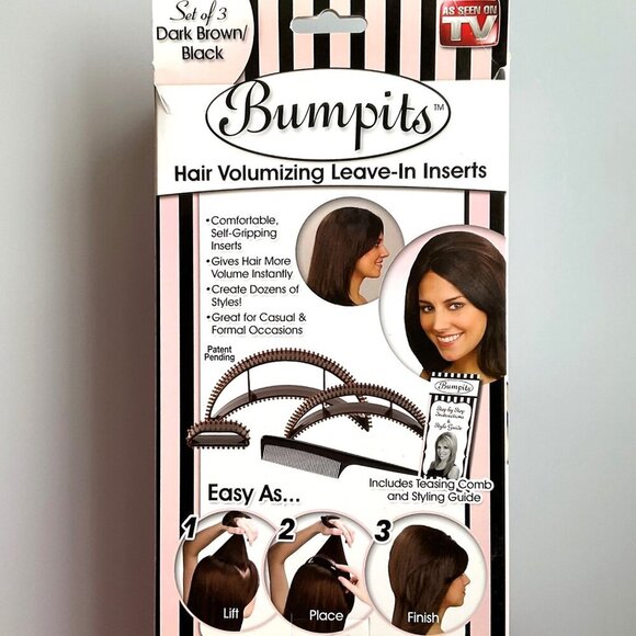 BUMPITS HAIR VOLUMIZING INSERTS DARK BROWN/BLACK SET OF 3 AS SEEN ON TV - Picture 5 of 7